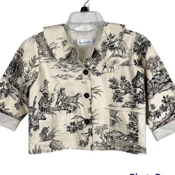 Toddler Girls Cotton Button Front Jacket Size 4T Ivory Black Terricloth - Picture 3 of 6